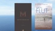 Buchcover links: Anna Gien/Marlene Stark: „M“, Buchcover rechts: Corinna T. Sievers: „Vor der Flut“ (Buchcover links: Mattes & Seitz Verlag, Buchcover rechts: Frankfurter Verlagsanstalt, Hintergrund: Gerda Bergs)